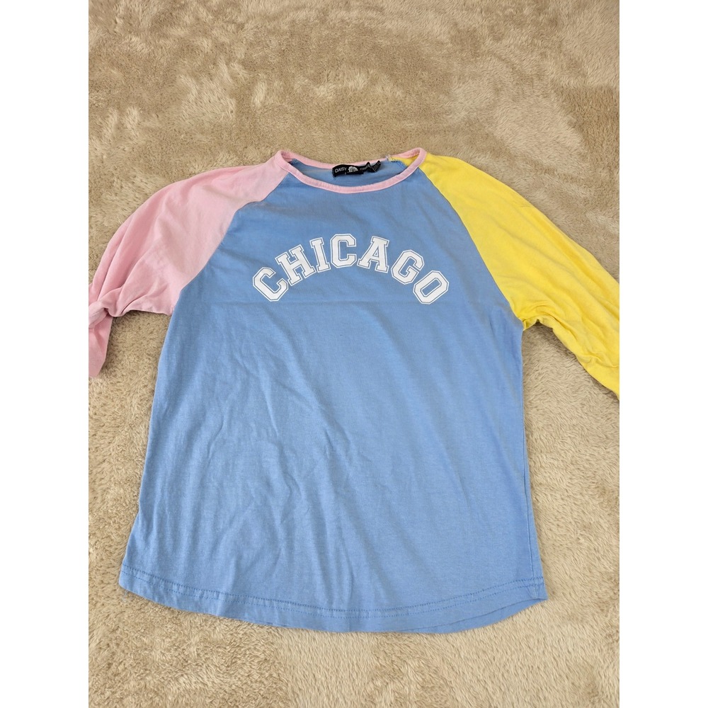 Daisy Street Chicago Raglan T Shirt‎ Colorblock Pink Yellow Blue Women XS